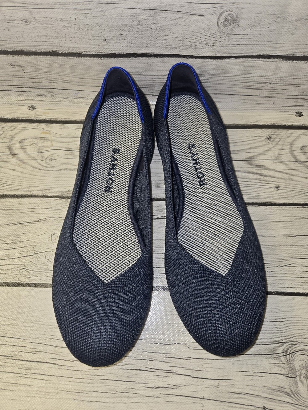 Rothy’s The Flat Knit Ballet Flats Navy Blue Cobalt Trim Women’s Size 7.5